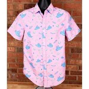 Kinwamonster Pink Button Down Shirt Toss Me a Bone Mens Small